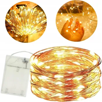 Vánoční dekorace DEKORATIVNÍ SVĚTÝLKA na baterie LED na drátku, TEPLÁ BÍLÁ, 10 M