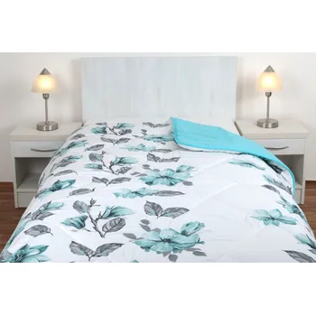 přikrývka Celoroční přikrývka (deka) z dutého vlákna - flanel - tyrkysový květ/tyrkys