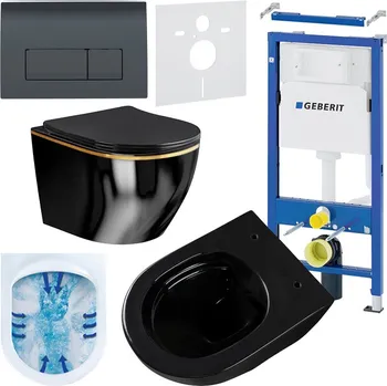 Klozet BPS-koupelny Podomítkový modul Geberit DuoFix s WC mísou MU-BL-GL-RIM-03 + ovládací tlačítko Delta 50 černá mat