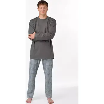 Pánské pyžamo GINA pánské pyžamo dlouhé pánské, šité, s potiskem Pyžama 2025 79193P šedá sv. šedá M