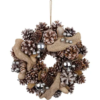 Vánoční dekorace STREND PRO Věnec MagicHome Vánoce, přírodní, krémový, závěsný, se stuhou, 30x8 cm