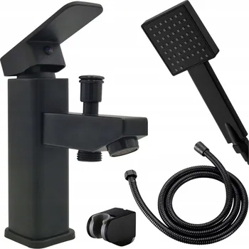 Vodovodní baterie ČERNÁ VANOVÁ BATERIE NA DESKU SPRCHOVÝ SET, HADICÍ A RUČNÍ SPRCHOU