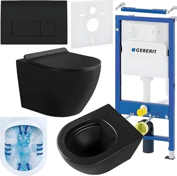 Klozet BPS-koupelny Podomítkový modul Geberit DuoFix s WC mísou MU-MTB-RIM-01 + ovládací tlačítko Delta 50 černá lesk