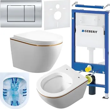 Klozet BPS-koupelny Podomítkový modul Geberit DuoFix s WC mísou MU-WH-GL-RIM-02 + ovládací tlačítko Delta 30 chrom