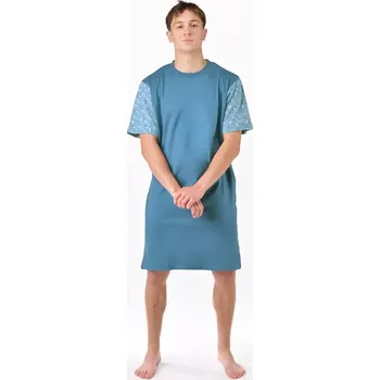 Pánské oblečení GINA pánské košile noční pánská krátký rukáv, šité, s potiskem Pyžama 2025 79202P měsíc dunaj XL