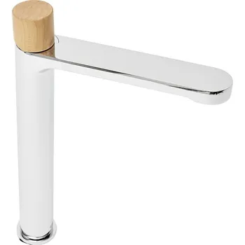 Vodovodní baterie SAT Vysoká umyvadlová baterie SAT Fusion bez výpusti páka světlé dřevo SATBSFU285DS SATBSFU285DS