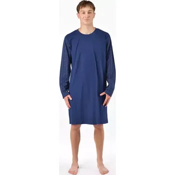 Pánské oblečení GINA pánské košile noční pánská dlouhý rukáv, šité, s potiskem Pyžama 2025 79203P lékořice bílá M