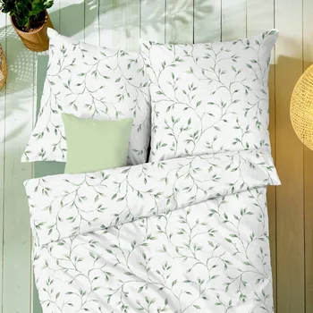 Povlečení Kaeppel | Mušelínové povlečení Leaf Allover zelené 140x200, 70x90 - 100% bavlna