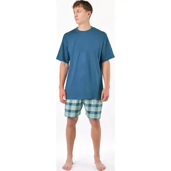 Pánské oblečení GINA pánské pyžamo krátké pánské, šité, s potiskem Pyžama 2025 79192P petrolejová aqua L