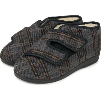 Pánské pantofle Vlnka Pánská zateplená obvazová obuv s ovčí vlnou na suchý zip káro šedá velikost obuv dospělí 46