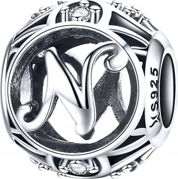 Přívěsek Přívěsek Charms Korálek Písmeno N Stříbro 925