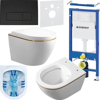 Klozet BPS-koupelny Podomítkový modul Geberit DuoFix s WC mísou MU-WH-GL-RIM-02 + ovládací tlačítko Delta 50 černá mat