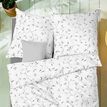 Povlečení Kaeppel | Mušelínové povlečení Leaf Allover šedé 140x200, 70x90 - 100% bavlna