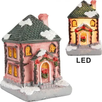 Vánoční dekorace Dekorace malinký svítící růžový domek Manon LED - 4*5*6 cm
