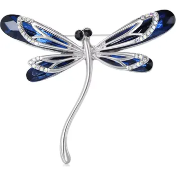 Brož B-TOP Postříbřená brož ve tvaru vážky s modrými krystaly