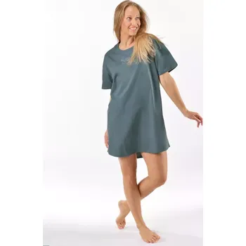 Dámská noční košile GINA dámské maxitriko dámské krátký rukáv, šité, s potiskem Pyžama 2025 19166P tm. šedá jogurtová XL