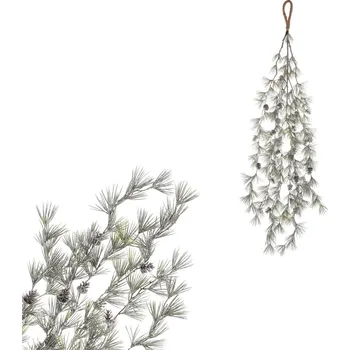 umělá květina Umělá převislá větev Modřínu se šiškami, 100 cm, ojíněná, zelená