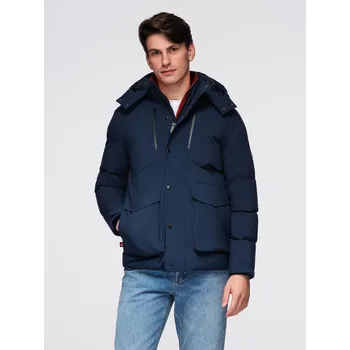 Pánská casual bunda Ombre Men's winter jacket with detachable hood made of waterproof material - navy blue Ombre černá | modrá 3441294