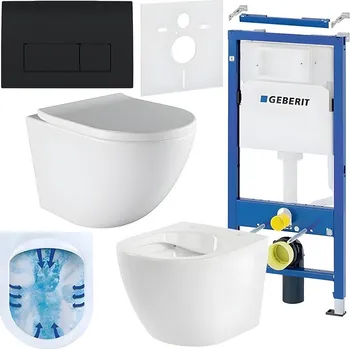 Klozet BPS-koupelny Podomítkový modul Geberit DuoFix s WC mísou PO-WH-03 + ovládací tlačítko Delta 50 černá lesk