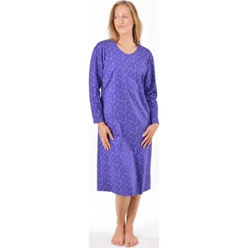 Dámské oblečení GINA dámské košilka noční dámská dlouhý rukáv, šité, s potiskem Pyžama 2025 19173P levandulová šedobílá XXXL