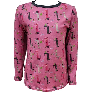Dívčí tričko dlouhý rukáv - růžové - žirafy