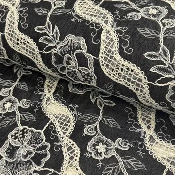 Bavlněná látka JEANS EMBROIDERY Flora design E