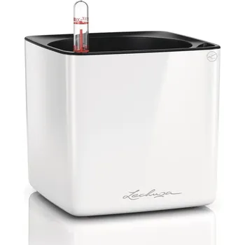 Květináč Lechuza Samozavlažovací květináč Cube Glossy, 14 × 14 × 13,5 cm, plast, lesklý bílý 13510