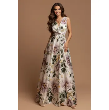 Dámské šaty EVA & LOLA Družičkovské šaty ALBANE květované bílé Barva: Bílá, Velikost: M