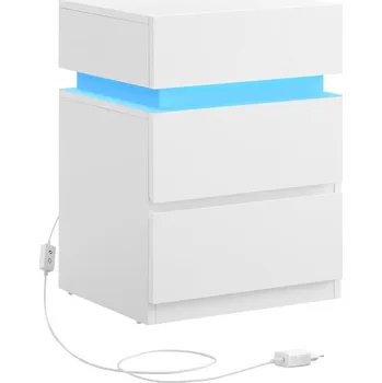 Noční stolek SONGMICS Defro noční stolek s LED osvětlením bílý