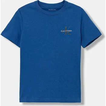 Chlapecké tričko Dětské bavlněné tričko Calvin Klein Jeans modrá barva, s potiskem, IU0IU00719 IU0IU00719.128.176.PPY2 57X, vel. 140