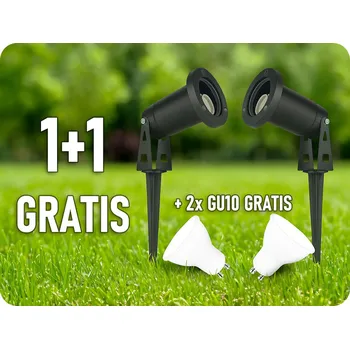 Zahradní zapichovací svítidlo, IP65, 1+1 zdarma + 2x žárovka GU10 zdarma! Studená bílá