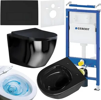 Klozet BPS-koupelny Podomítkový modul Geberit DuoFix s WC mísou FW-BL-TR-03 + ovládací tlačítko Delta 50 černá mat