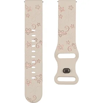 Příslušenství k chytrým hodinkám Madvell Silikonový řemínek Květiny béžová s růžovou 20mm