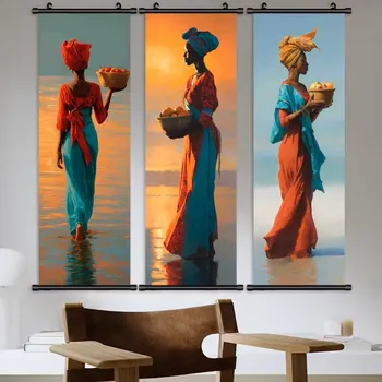 Obraz BAF Soubor tří obrazů na plátně Afričanky s ovocem