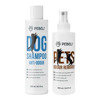 Kosmetika pro psa Akční balíček PEBELI Proti zápachu srsti | Šampon + neutralizátor