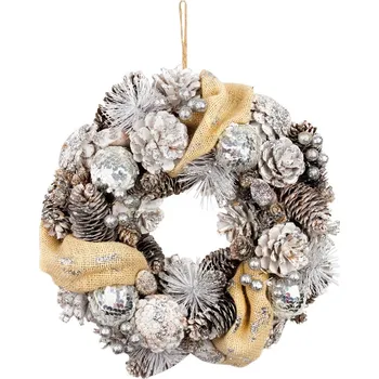 Vánoční dekorace STREND PRO Věnec MagicHome Vánoce, přírodní, krémový, závěsný, 33x9 cm