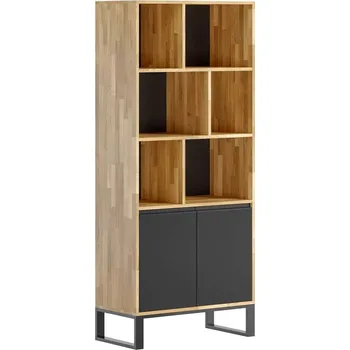 Knihovna Dřevěná knihovna s policemi na pořadače bílá - Černá