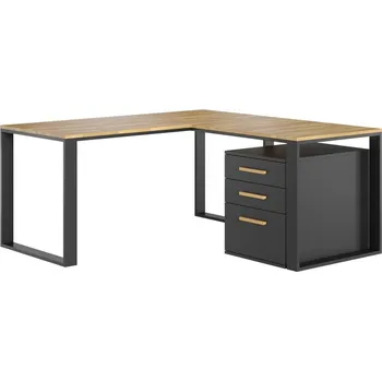 Psací stůl Rohový psací stůl s plochou deskou slim black plus podstavec - Černá , NE , Práva , 180x70 cm