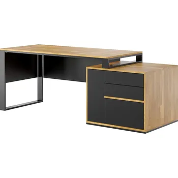 Psací stůl Bílý kancelářský stůl v podkroví - Černá , ANO , Vpravo (kontejner) , 180x70 cm