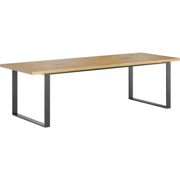 Konferenční stolek Konferenční stůl s dřevěnou deskou 270x100cm s otvory pro kabely - Černá