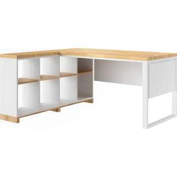 Psací stůl Funkční rohový stůl s krytem, dřevo a kov, levá strana - Bílá , NE , Vlevo , 160x70 cm