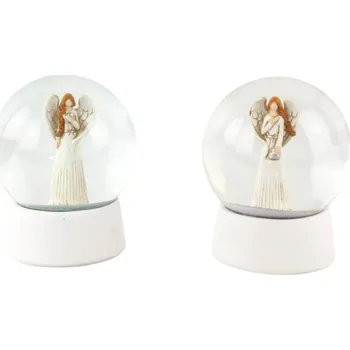 Bílý dekorativní anděl ve sněžítku 12 cm, mix, sada 2ks