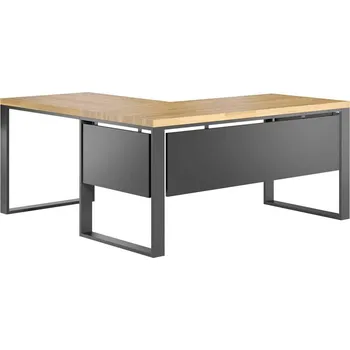 Psací stůl Rohový psací stůl s dřevěnou deskou loft 180x70cm - Černá , ANO , Práva , 180x70 cm