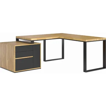 Psací stůl Rohový psací stůl s dřevěnou deskou a prémiovými zásuvkami - Černá , NE , Vlevo , 180x70 cm