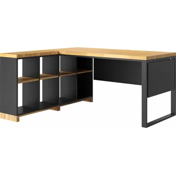 Psací stůl Moderní rohový psací stůl 180x70 cm Moderní kancelář s krytem pod deskou - Černá , ANO , Vlevo , 180x70 cm