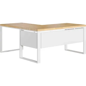 Psací stůl Rohový psací stůl s dřevěnou deskou loft industrial 200x70cm - Bílá , ANO , Práva , 200x70 cm