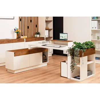 Psací stůl Rohový psací stůl pro kancelář slonová kost a kubánské cigaro