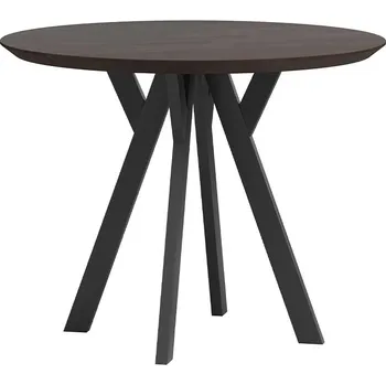 Jídelní stůl Kulatý stůl s ebenovou dřevěnou deskou a černými kovovými nohami