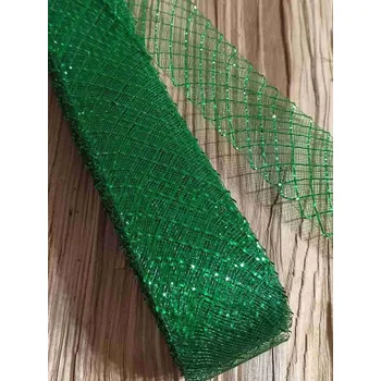 Stuha Modistická krinolína šíře 4 cm s lurexem barva zelená
