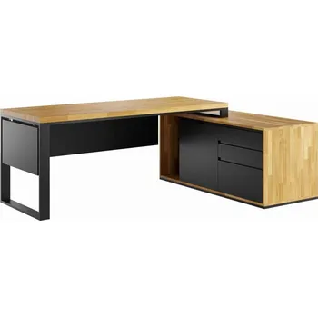 Psací stůl Rohový počítačový stůl s dubovou deskou 180x70 cm, bílý, levý. - Černá , ANO , Práva , 180x70 cm